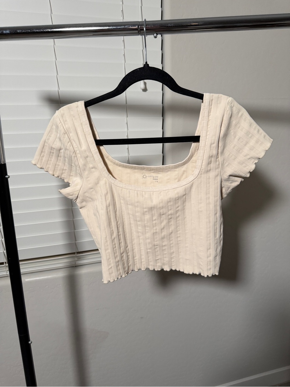 aerie Cream Ribbed Square-Neck Crop Top